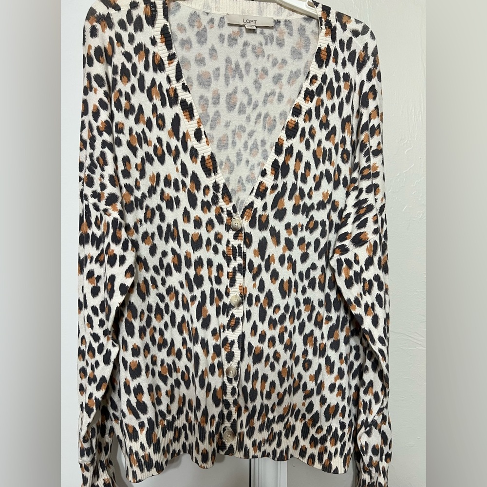 LOFT Leopard Print Button-Up Cardigan